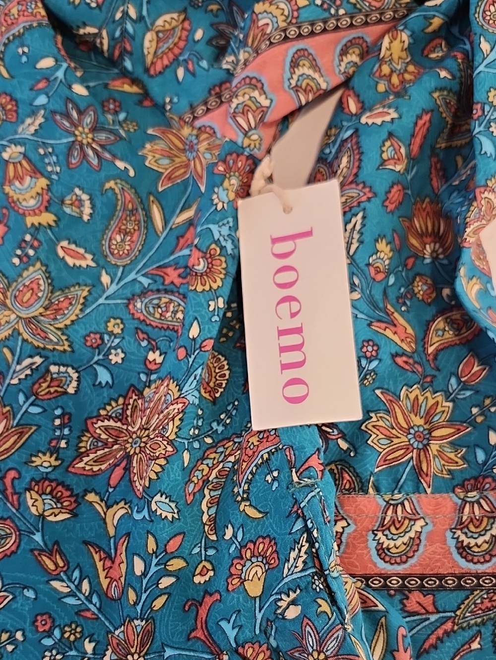 Boemo Anthropologie Womens Teal Floral Button Front Maxi Dress Size Medium NWT - Picture 5 of 9